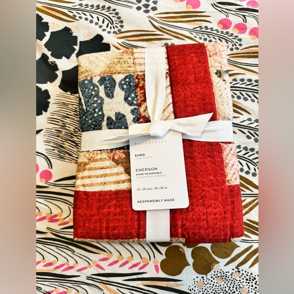 NEW Pottery Barn Emerson Reversible Quilted Euro Pillow Sham Americana NWT - Picture 3 of 6